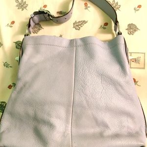 Coach light blue leather shoulder bag! Nothing says spring like this bag!
